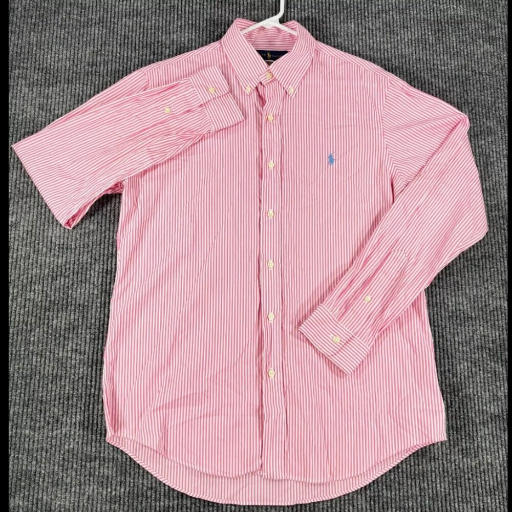 Ralph Lauren Mens XL Pink Striped Long Sleeve Button Down Shirt Classic Fit